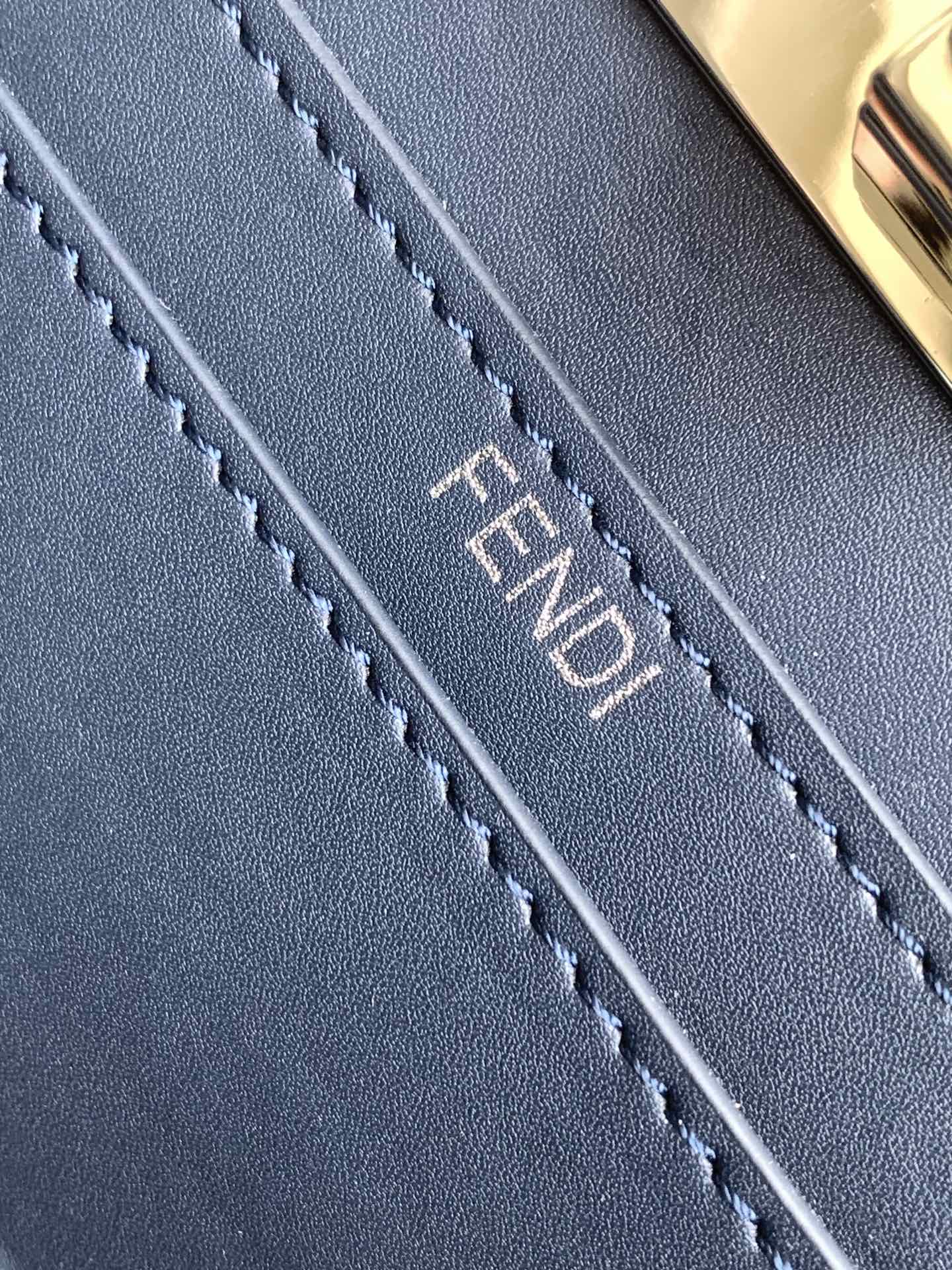 Fendi Peekaboo ISeeU Petite Midnight Blue Interlace Leather Bag